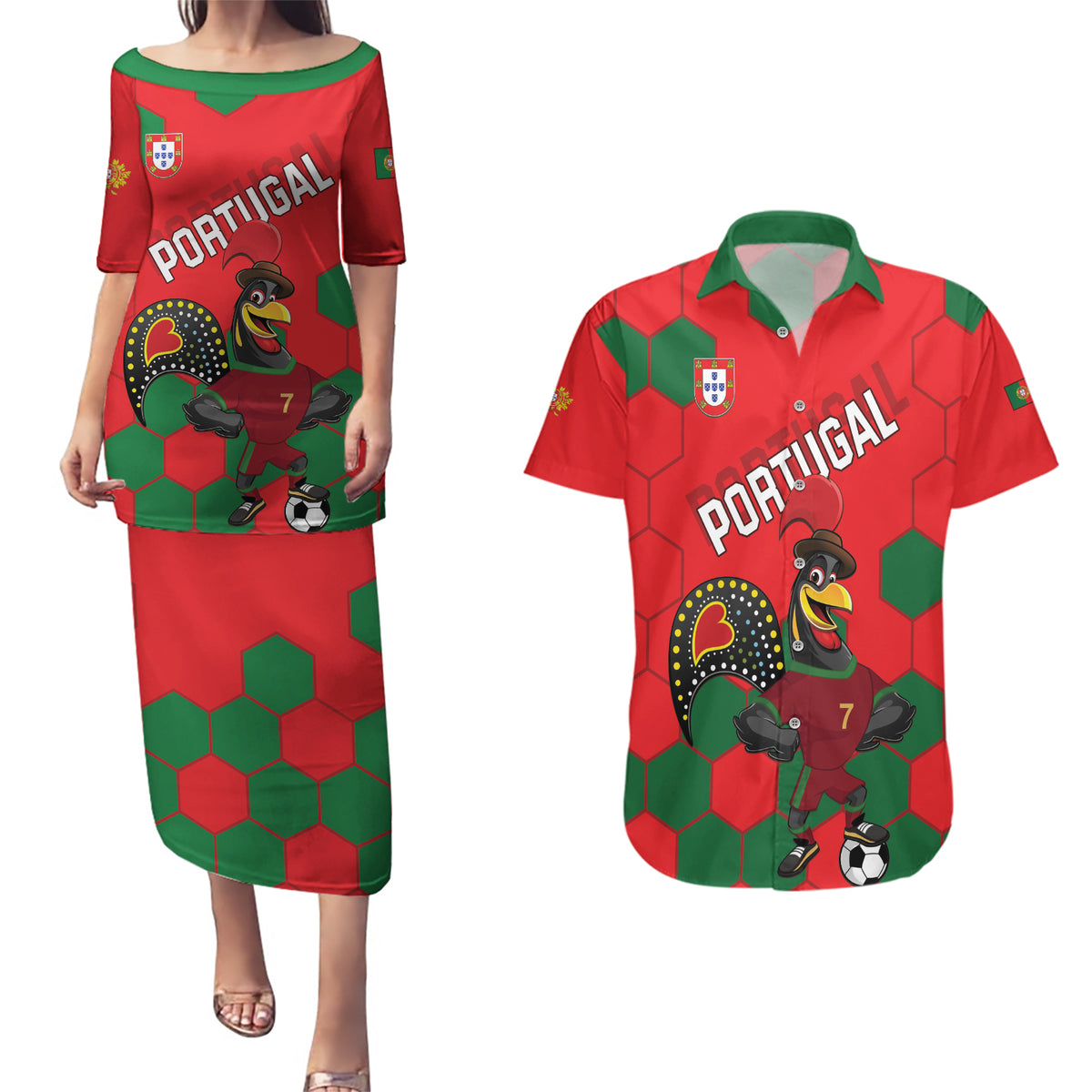 Custom Portugal 2024 Football Couples Matching Puletasi and Hawaiian Shirt 2024 Go Champions - Wonder Print Shop