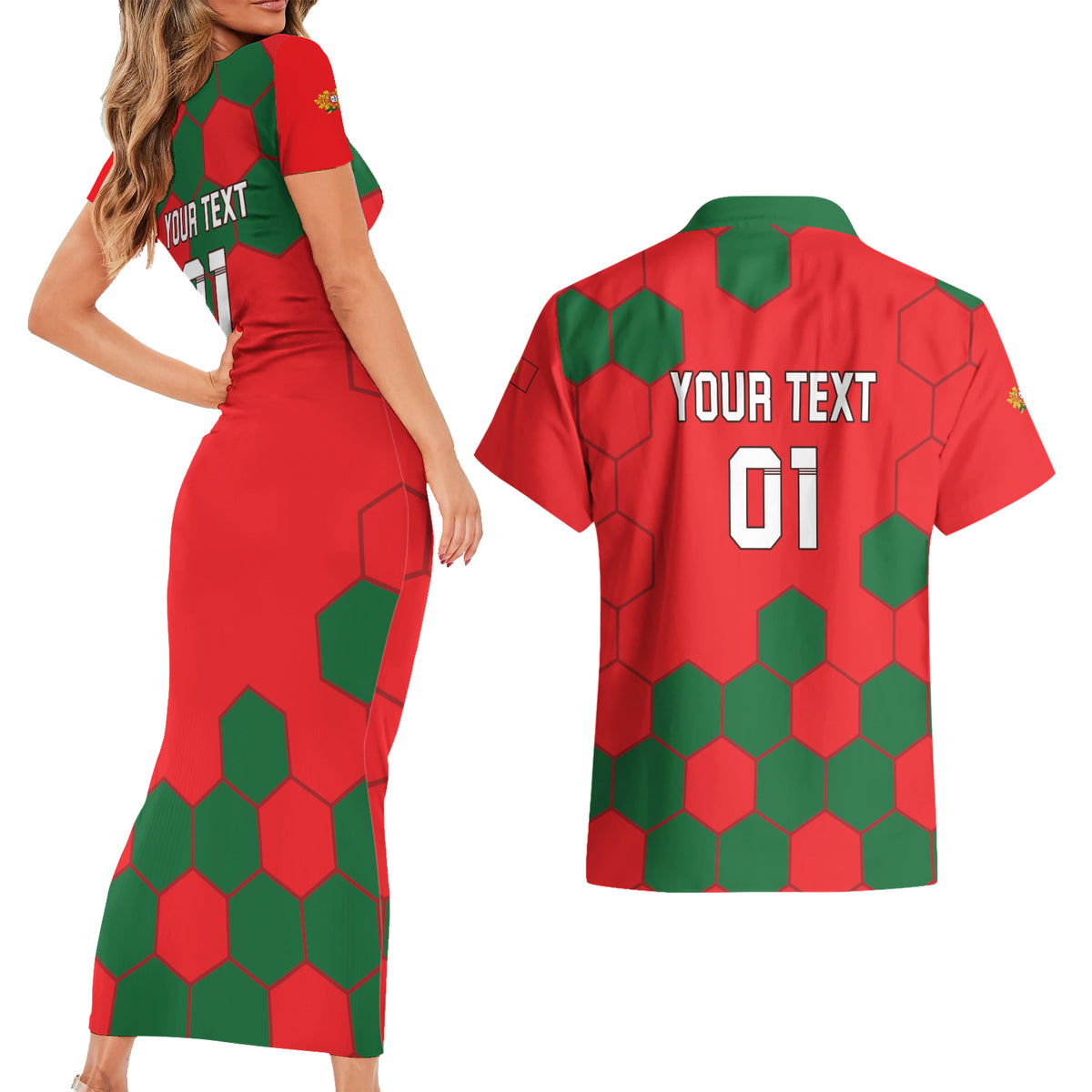 Custom Portugal 2024 Football Couples Matching Short Sleeve Bodycon Dress and Hawaiian Shirt 2024 Go Champions - Wonder Print Shop