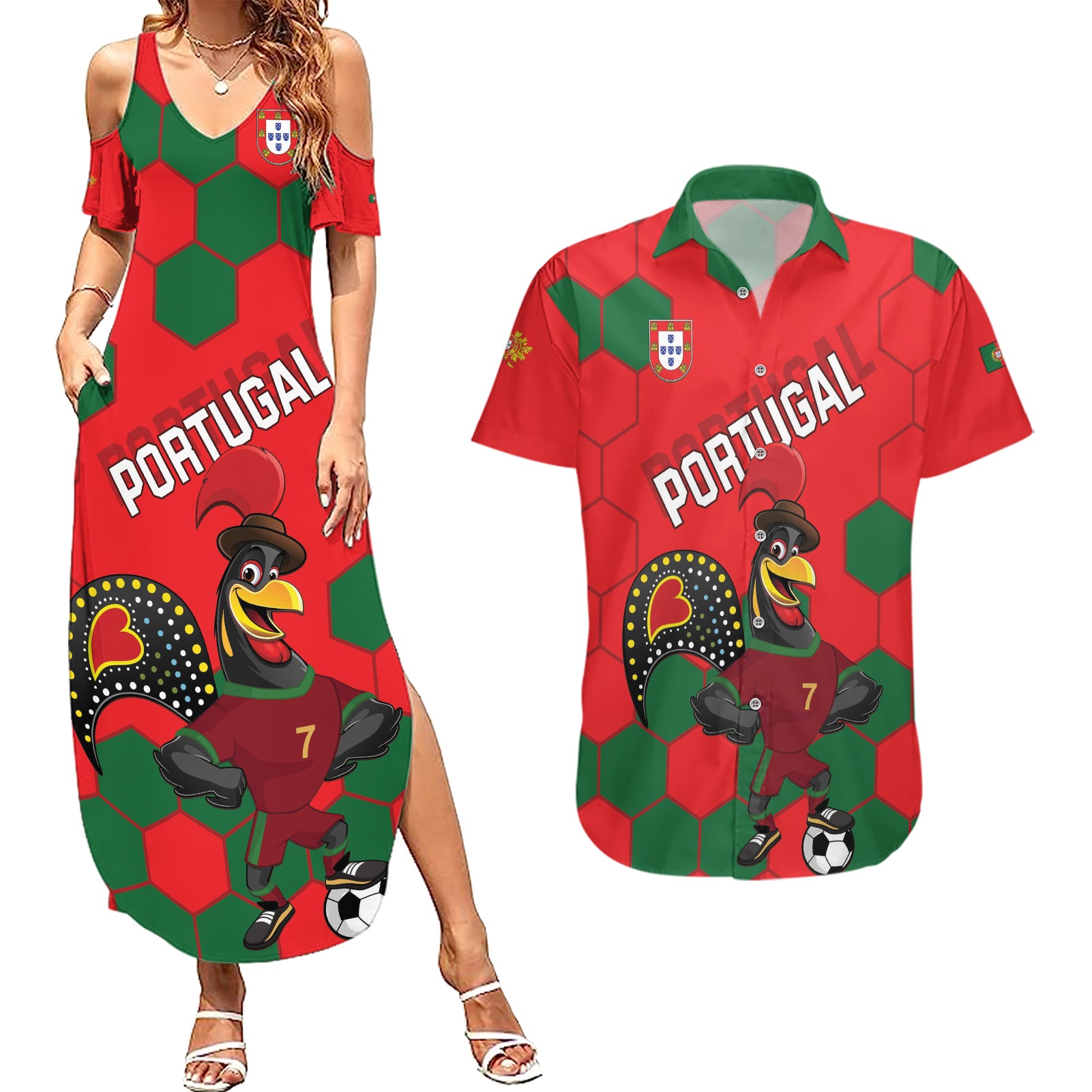Custom Portugal 2024 Football Couples Matching Summer Maxi Dress and Hawaiian Shirt 2024 Go Champions - Wonder Print Shop