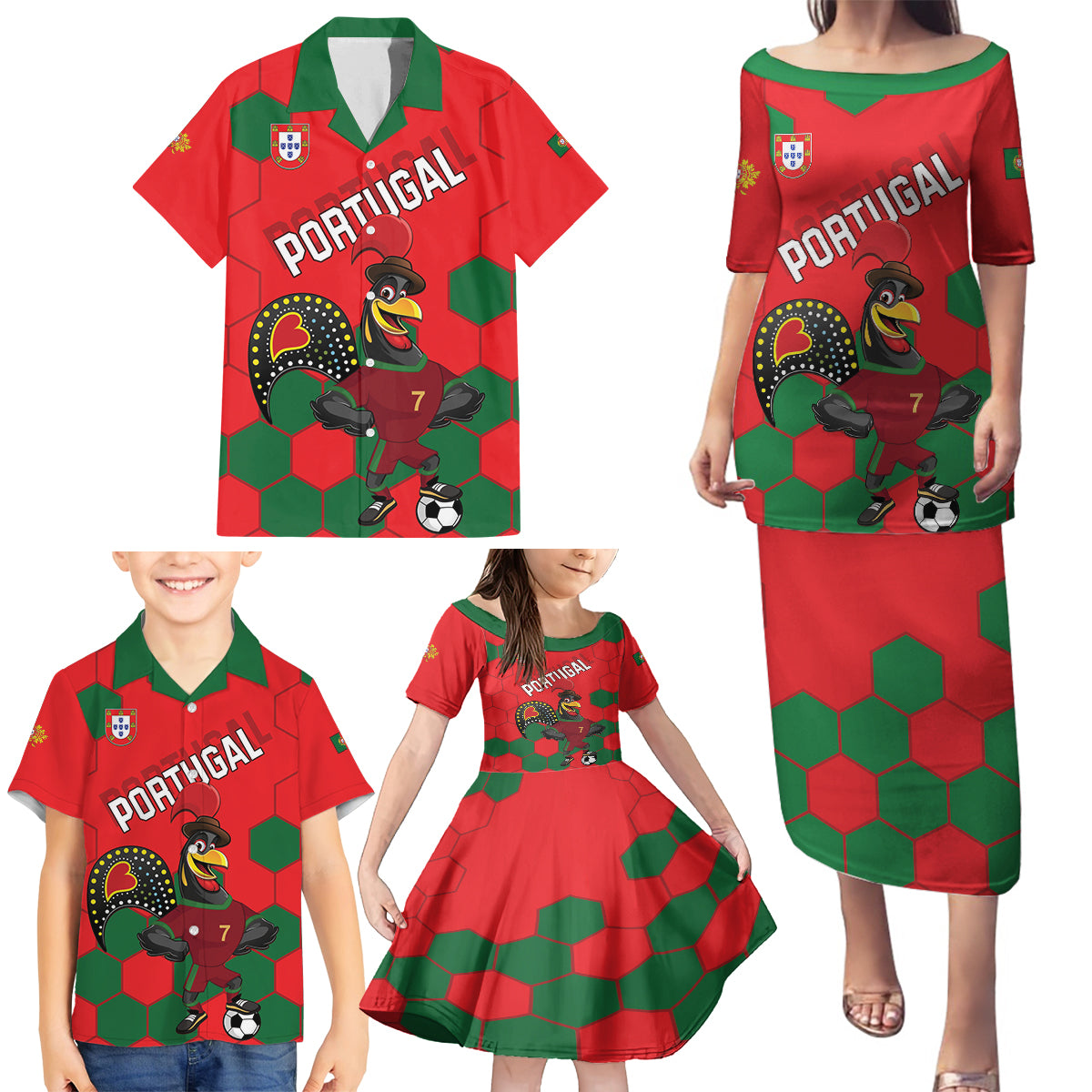 Custom Portugal 2024 Football Family Matching Puletasi and Hawaiian Shirt 2024 Go Champions - Wonder Print Shop