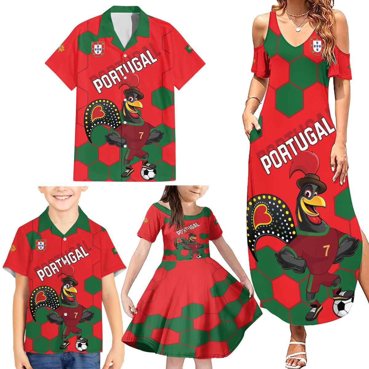 Custom Portugal 2024 Football Family Matching Summer Maxi Dress and Hawaiian Shirt 2024 Go Champions - Wonder Print Shop