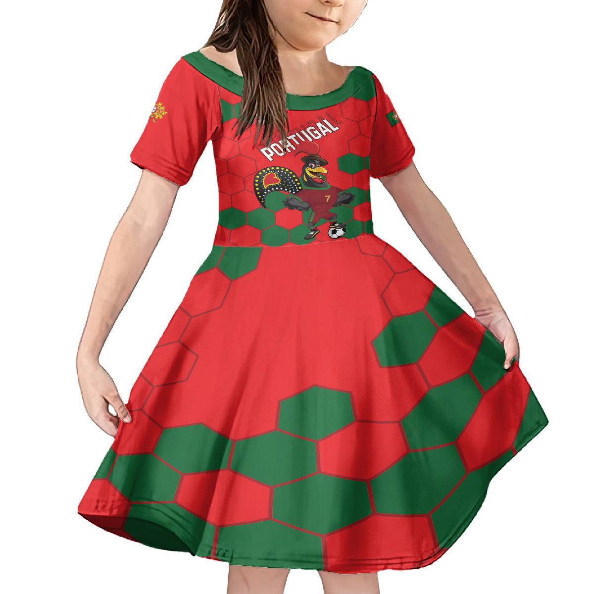 Custom Portugal 2024 Football Kid Short Sleeve Dress 2024 Go Champions - Wonder Print Shop