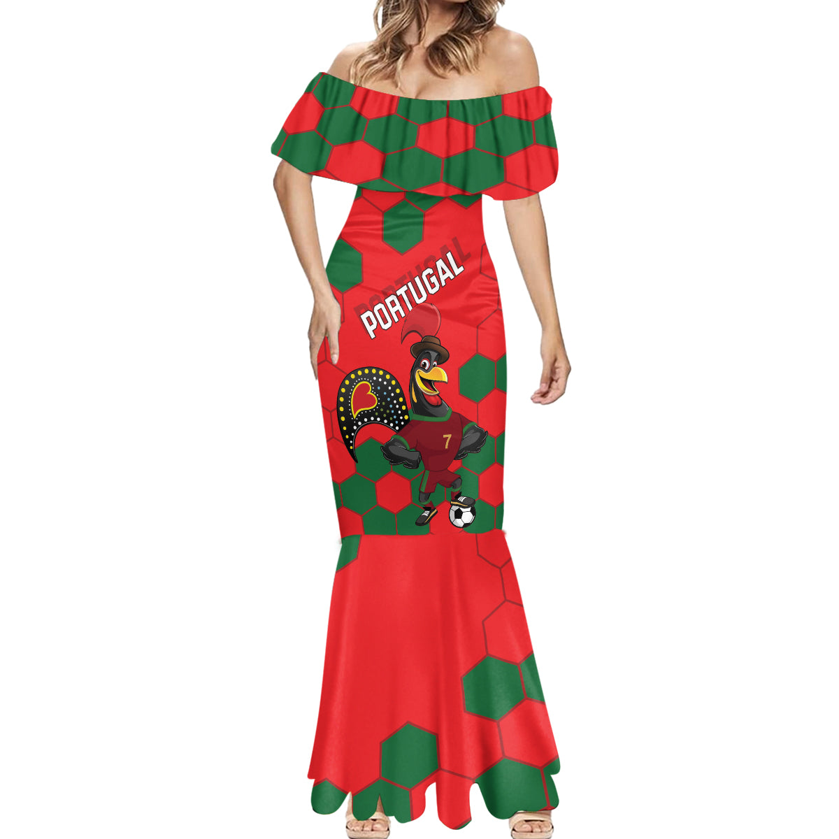 Custom Portugal 2024 Football Mermaid Dress 2024 Go Champions - Wonder Print Shop