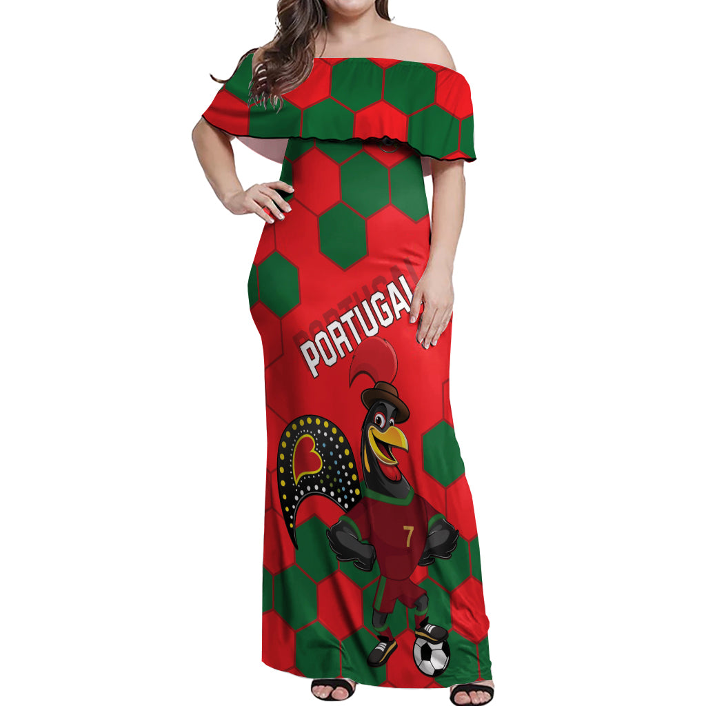 Custom Portugal 2024 Football Off Shoulder Maxi Dress 2024 Go Champions - Wonder Print Shop