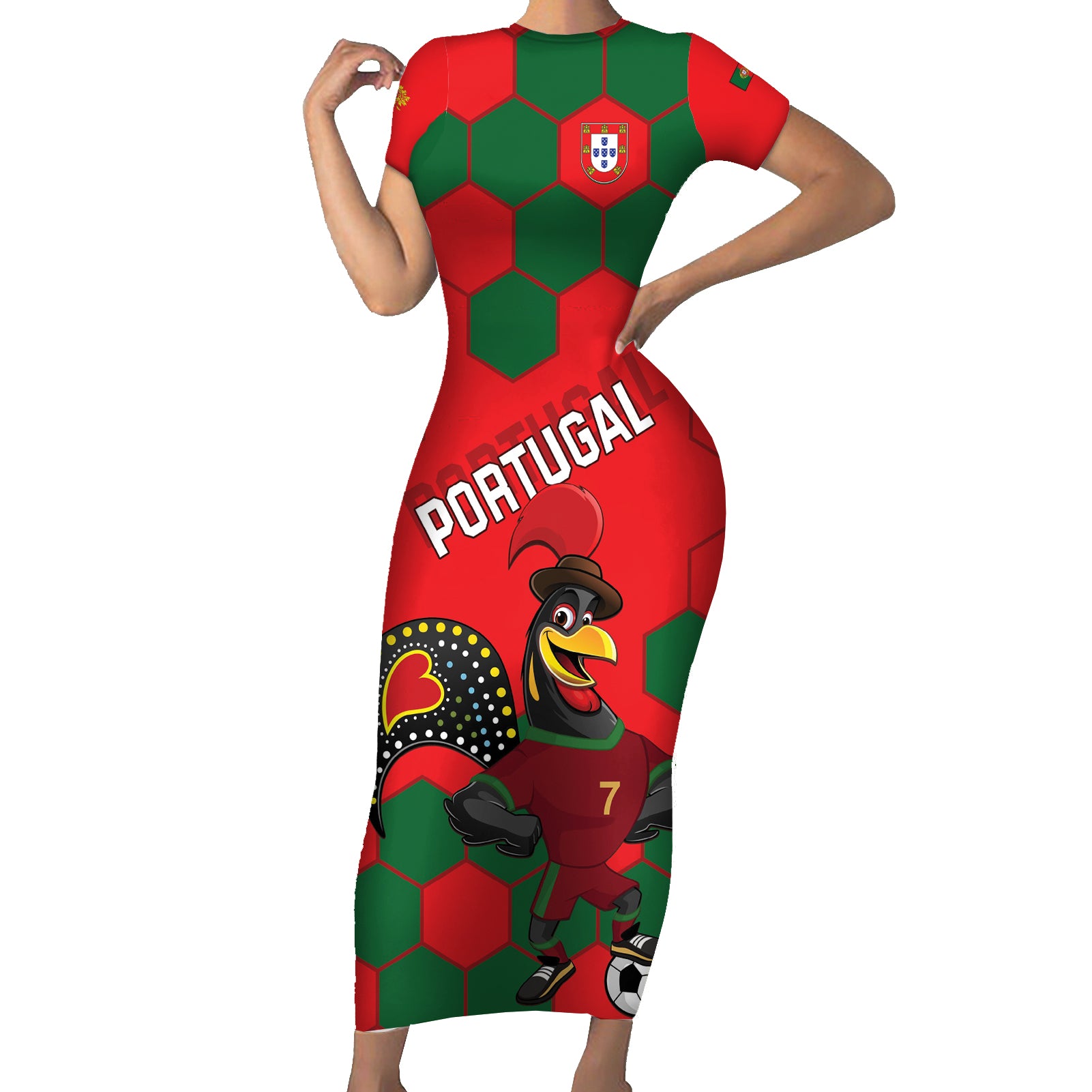 Custom Portugal 2024 Football Short Sleeve Bodycon Dress 2024 Go Champions - Wonder Print Shop