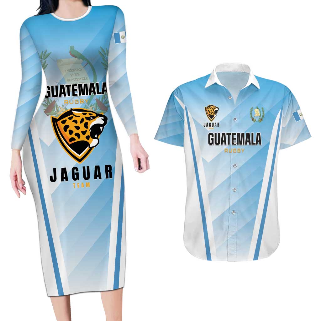 Custom Rugby Guatemala Couples Matching Long Sleeve Bodycon Dress and Hawaiian Shirt Jaguares Go Champions