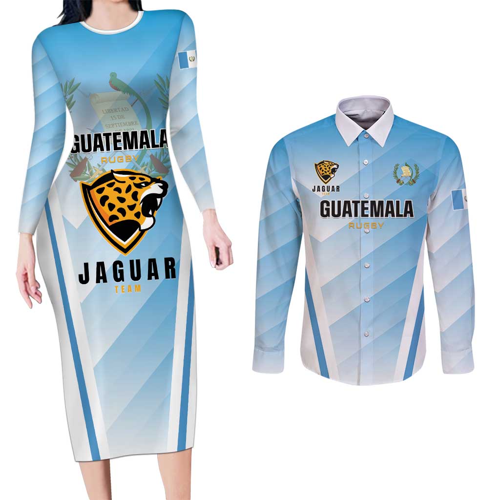 Custom Rugby Guatemala Couples Matching Long Sleeve Bodycon Dress and Long Sleeve Button Shirt Jaguares Go Champions