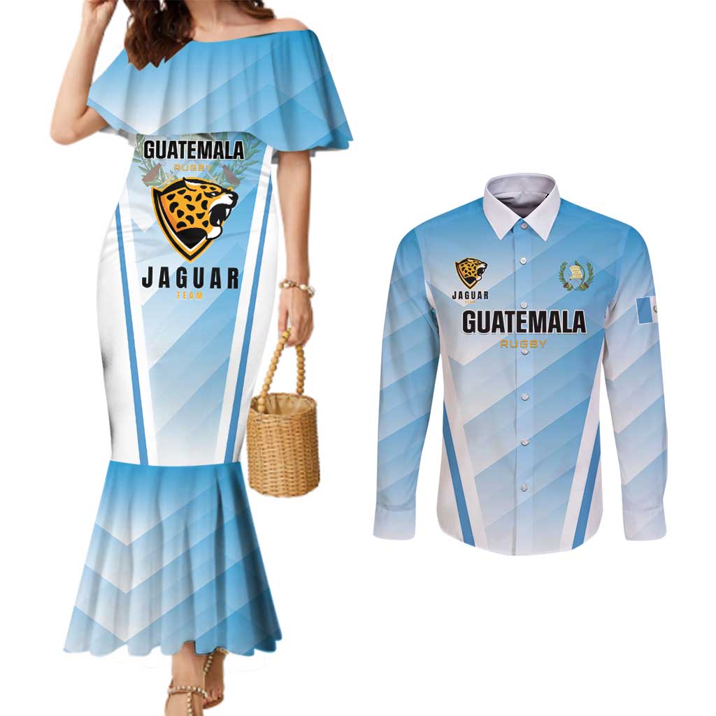 Custom Rugby Guatemala Couples Matching Mermaid Dress and Long Sleeve Button Shirt Jaguares Go Champions