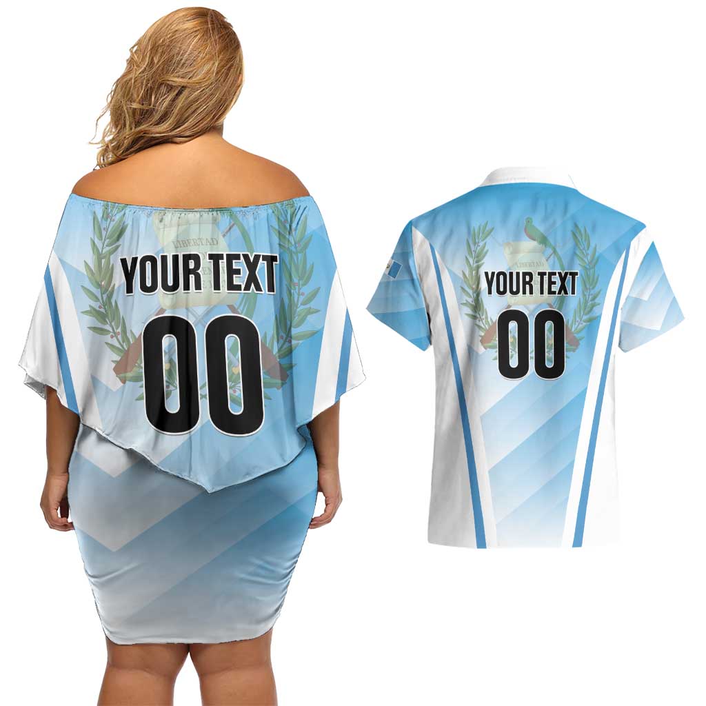 Custom Rugby Guatemala Couples Matching Off Shoulder Short Dress and Hawaiian Shirt Jaguares Go Champions