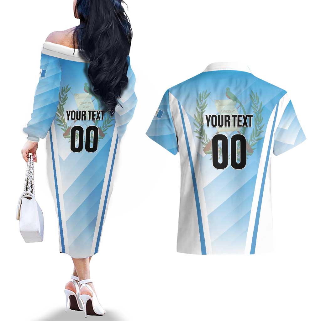 Custom Rugby Guatemala Couples Matching Off The Shoulder Long Sleeve Dress and Hawaiian Shirt Jaguares Go Champions