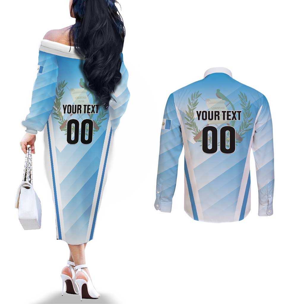 Custom Rugby Guatemala Couples Matching Off The Shoulder Long Sleeve Dress and Long Sleeve Button Shirt Jaguares Go Champions