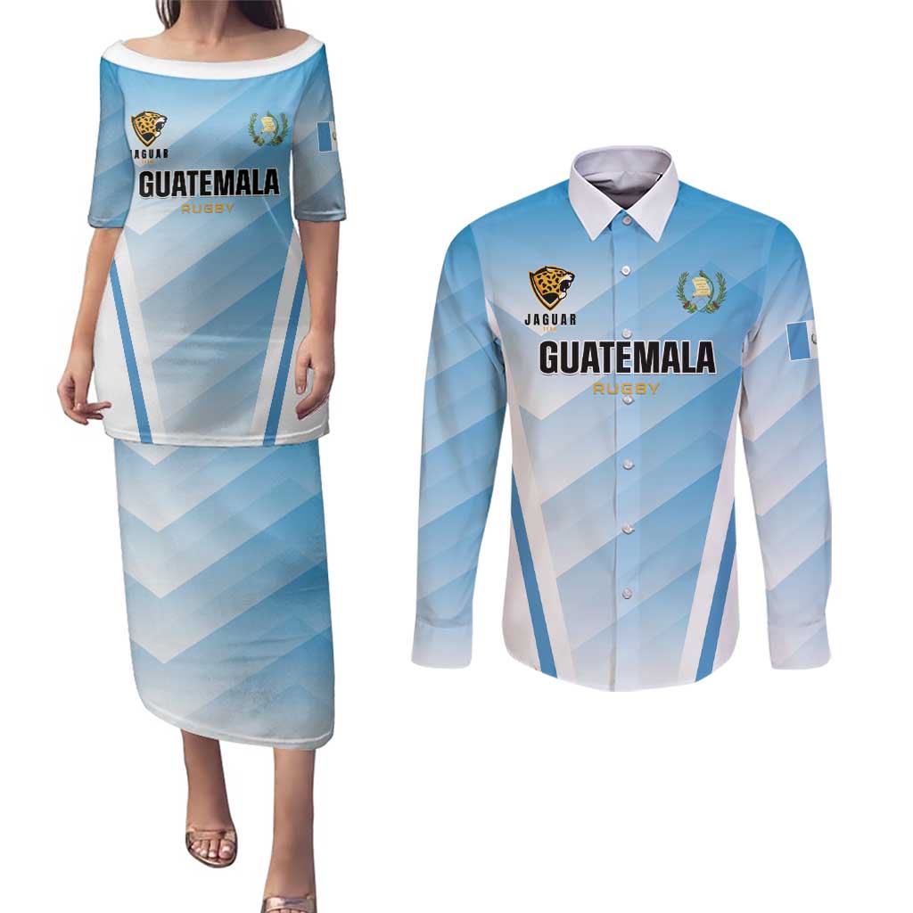 Custom Rugby Guatemala Couples Matching Puletasi and Long Sleeve Button Shirt Jaguares Go Champions