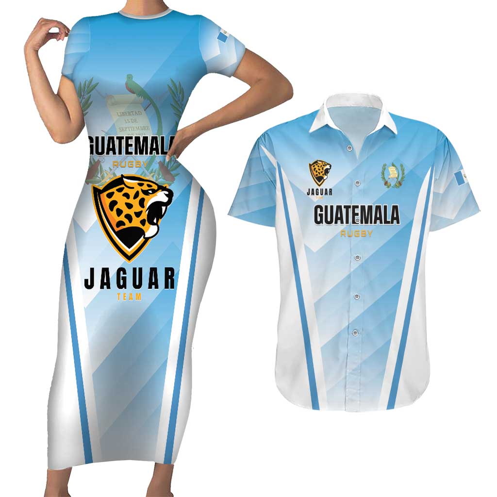Custom Rugby Guatemala Couples Matching Short Sleeve Bodycon Dress and Hawaiian Shirt Jaguares Go Champions