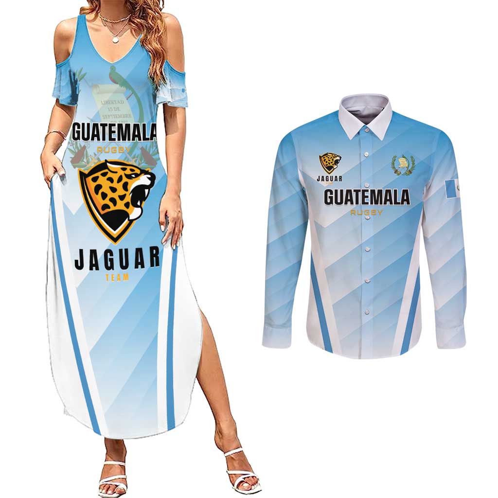 Custom Rugby Guatemala Couples Matching Summer Maxi Dress and Long Sleeve Button Shirt Jaguares Go Champions