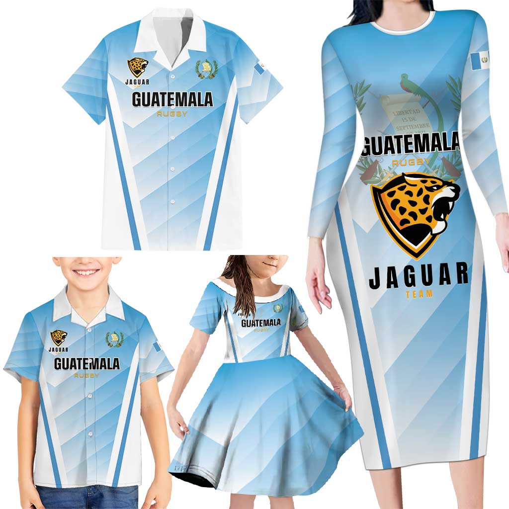 Custom Rugby Guatemala Family Matching Long Sleeve Bodycon Dress and Hawaiian Shirt Jaguares Go Champions