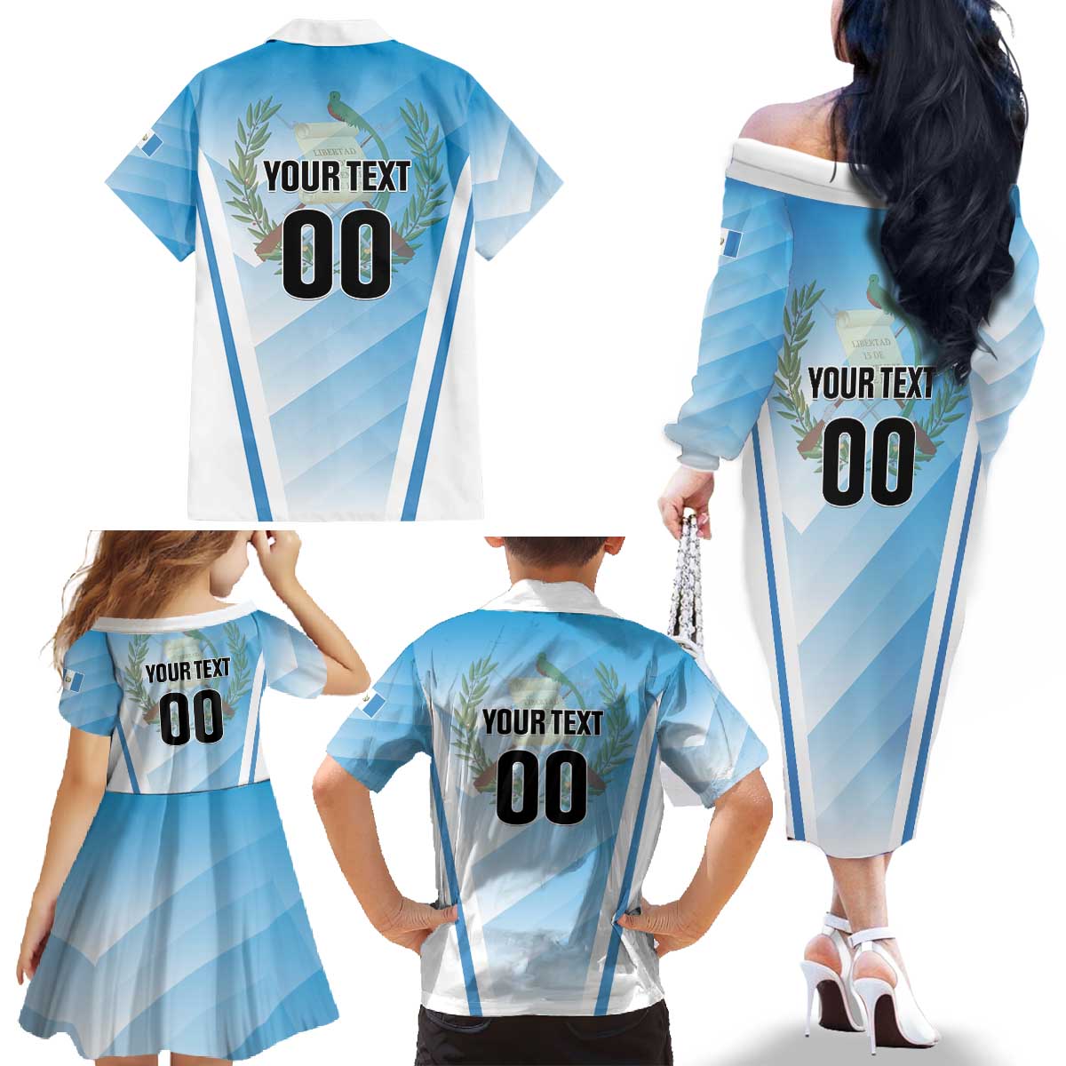 Custom Rugby Guatemala Family Matching Off The Shoulder Long Sleeve Dress and Hawaiian Shirt Jaguares Go Champions