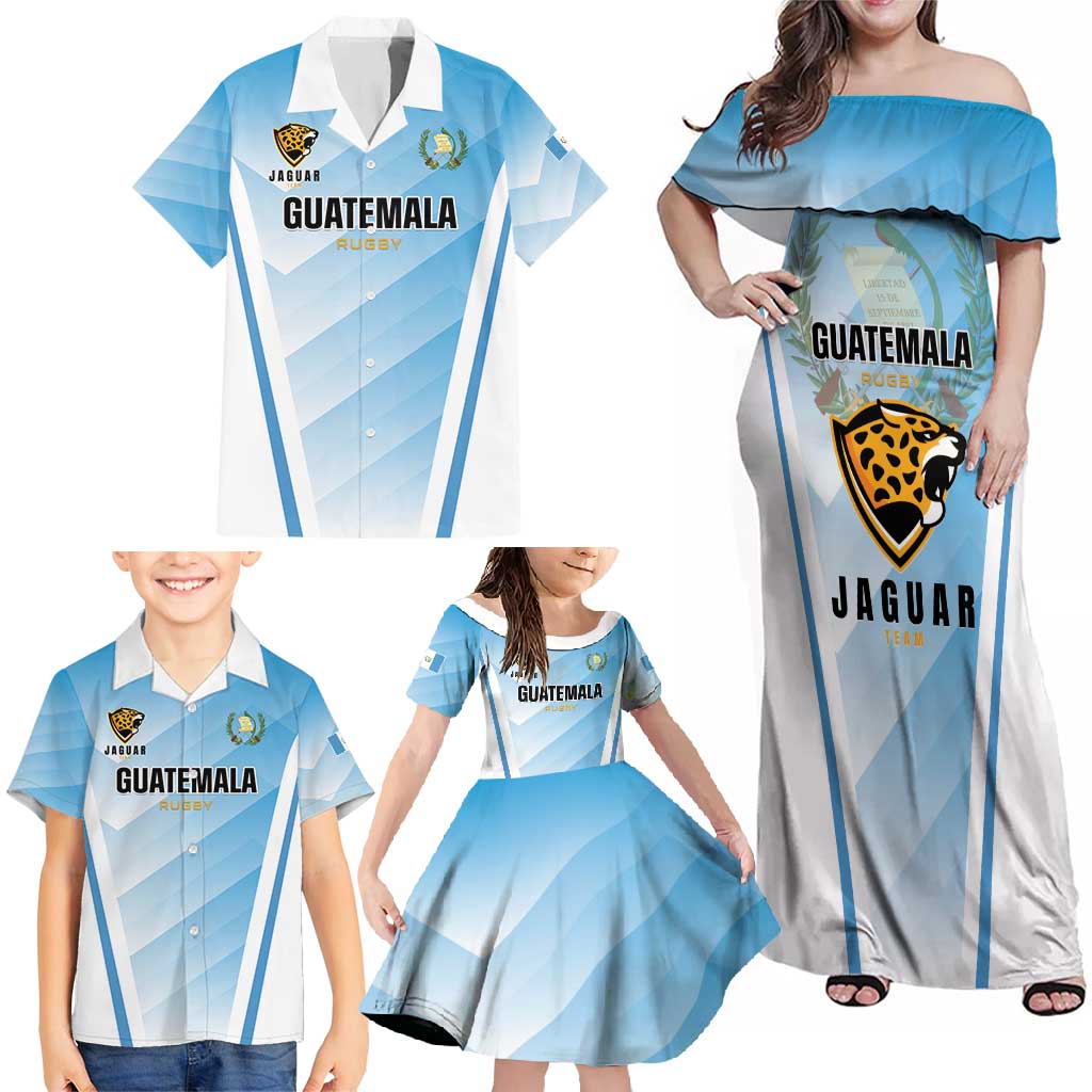 Custom Rugby Guatemala Family Matching Off Shoulder Maxi Dress and Hawaiian Shirt Jaguares Go Champions