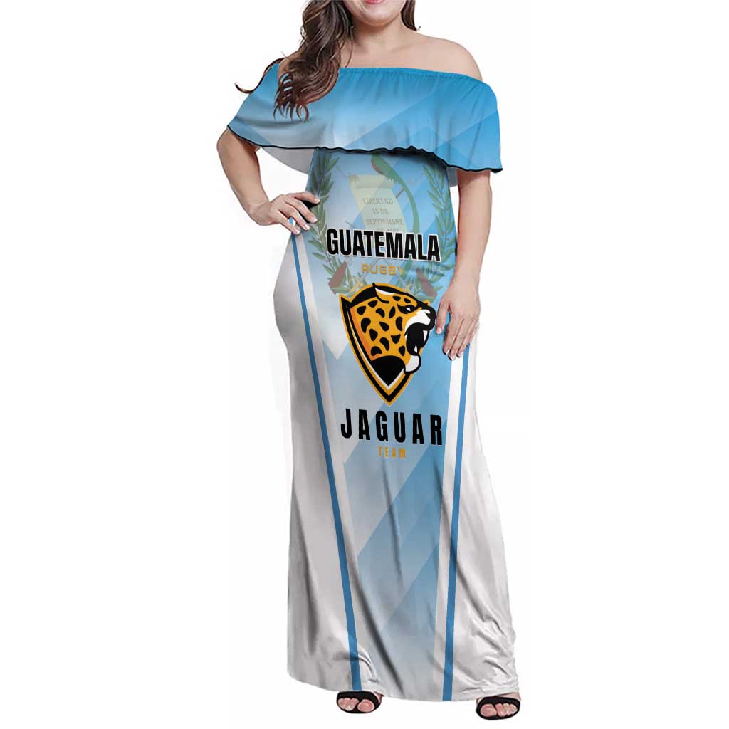 Custom Rugby Guatemala Family Matching Off Shoulder Maxi Dress and Hawaiian Shirt Jaguares Go Champions