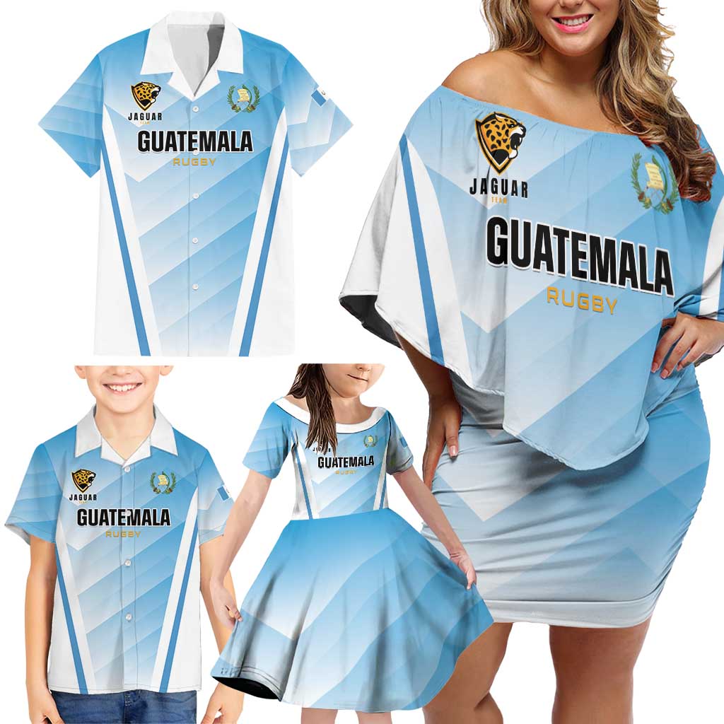 Custom Rugby Guatemala Family Matching Off Shoulder Short Dress and Hawaiian Shirt Jaguares Go Champions