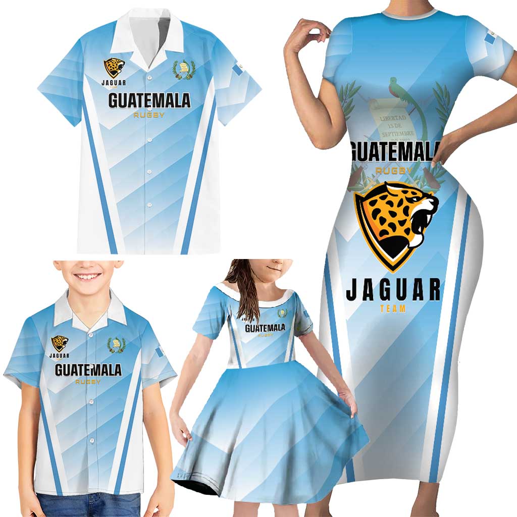 Custom Rugby Guatemala Family Matching Short Sleeve Bodycon Dress and Hawaiian Shirt Jaguares Go Champions