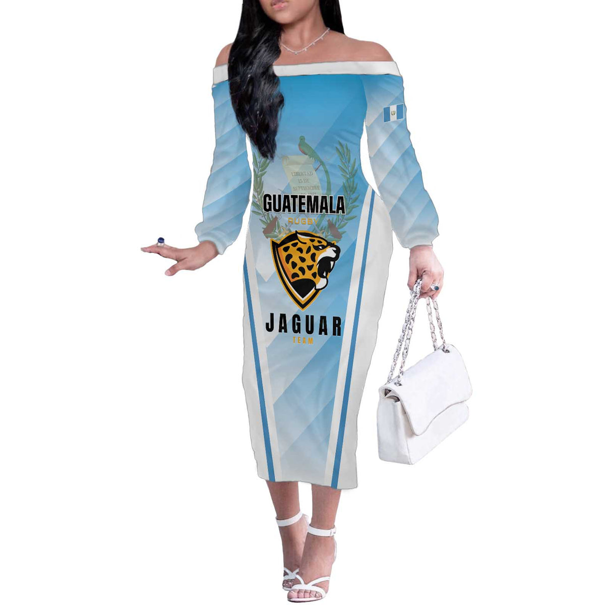 Custom Rugby Guatemala Off The Shoulder Long Sleeve Dress Jaguares Go Champions