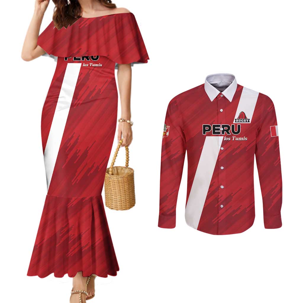 Custom Rugby Peru Couples Matching Mermaid Dress and Long Sleeve Button Shirt Los Tumis Go Champions