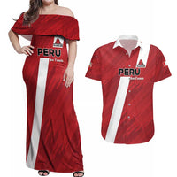 Custom Rugby Peru Couples Matching Off Shoulder Maxi Dress and Hawaiian Shirt Los Tumis Go Champions
