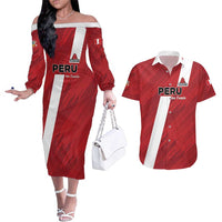 Custom Rugby Peru Couples Matching Off The Shoulder Long Sleeve Dress and Hawaiian Shirt Los Tumis Go Champions