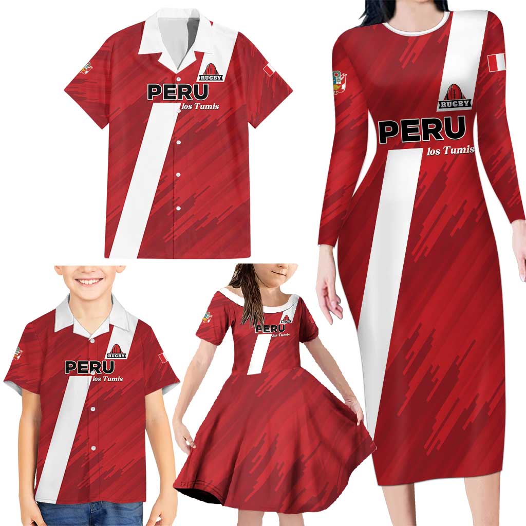 Custom Rugby Peru Family Matching Long Sleeve Bodycon Dress and Hawaiian Shirt Los Tumis Go Champions