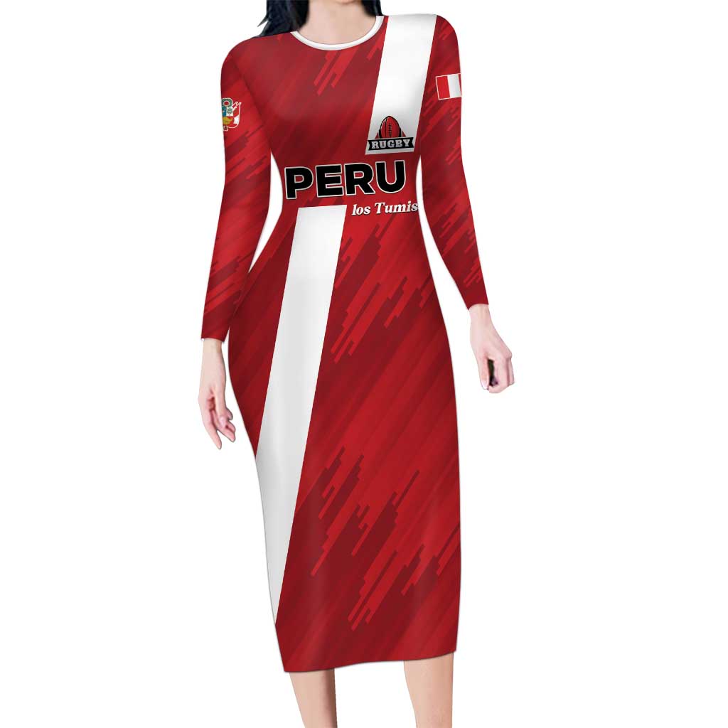 Custom Rugby Peru Family Matching Long Sleeve Bodycon Dress and Hawaiian Shirt Los Tumis Go Champions