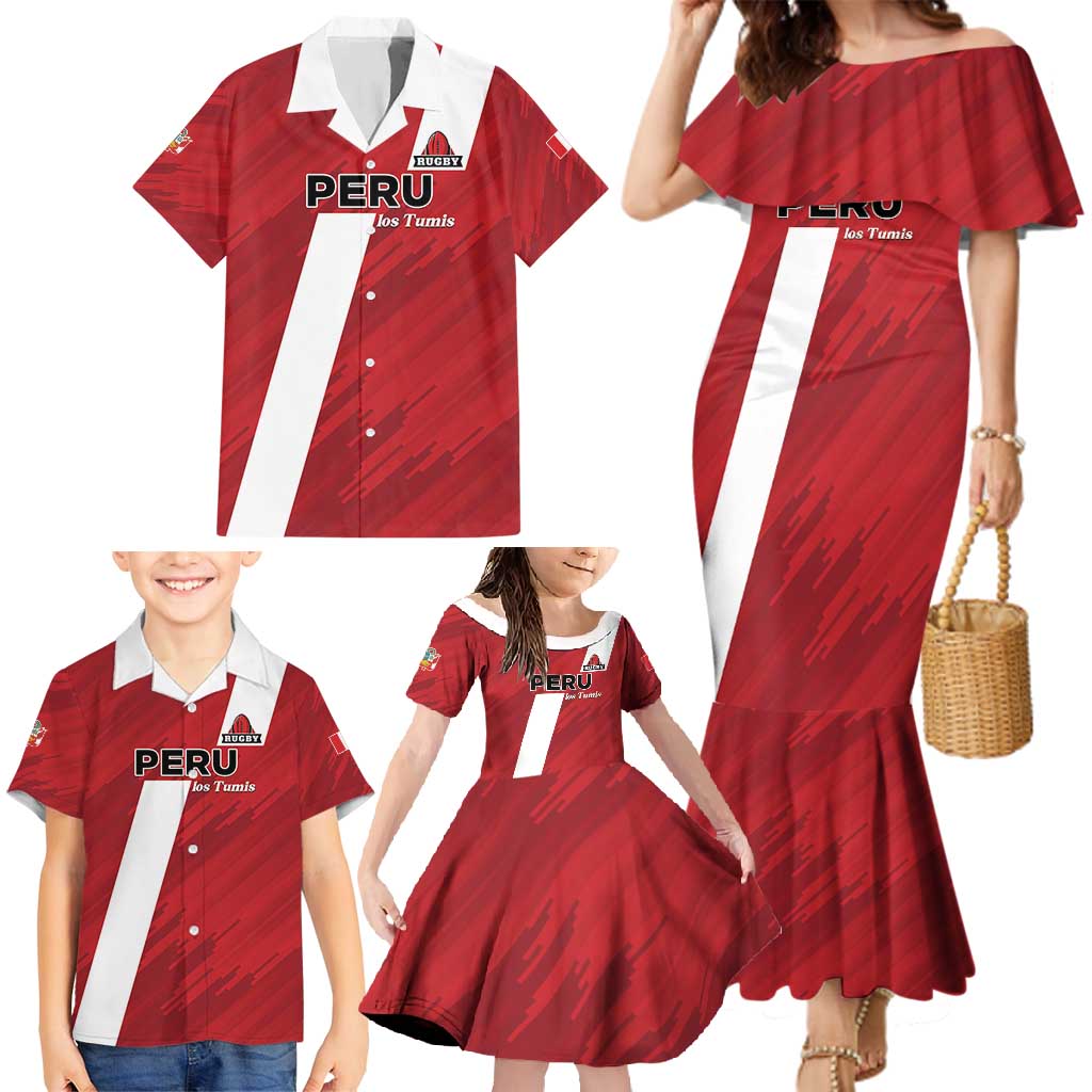 Custom Rugby Peru Family Matching Mermaid Dress and Hawaiian Shirt Los Tumis Go Champions