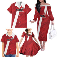 Custom Rugby Peru Family Matching Off The Shoulder Long Sleeve Dress and Hawaiian Shirt Los Tumis Go Champions