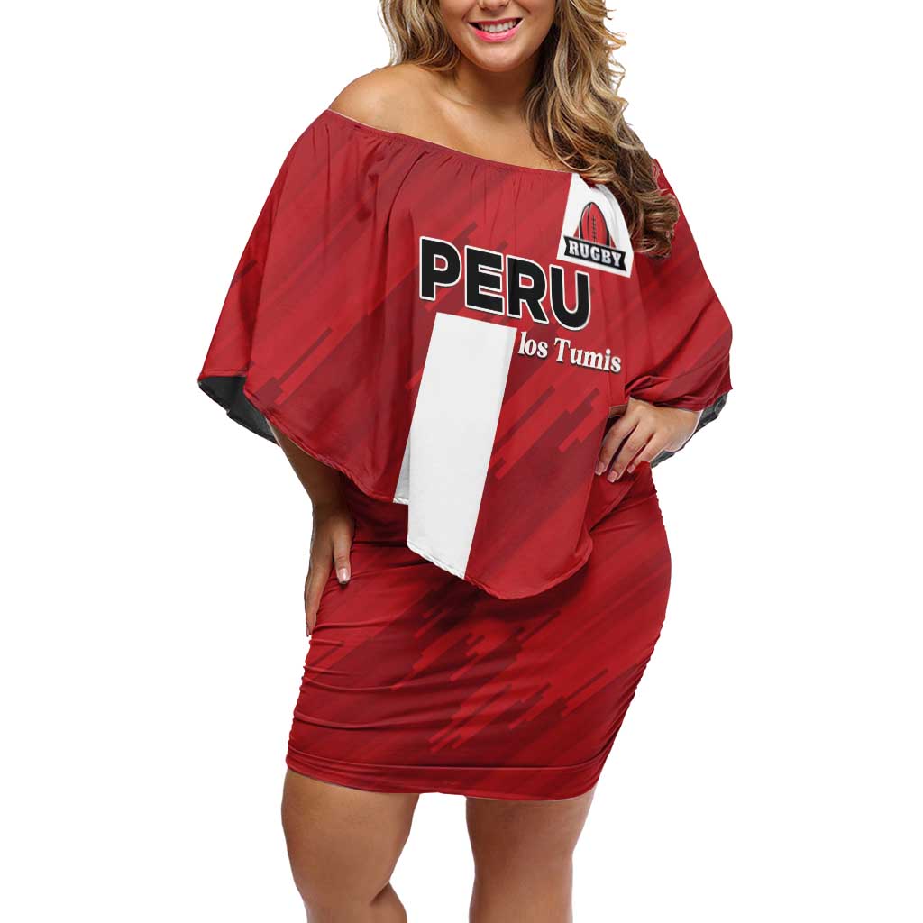 Custom Rugby Peru Family Matching Off Shoulder Short Dress and Hawaiian Shirt Los Tumis Go Champions