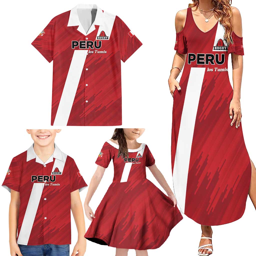Custom Rugby Peru Family Matching Summer Maxi Dress and Hawaiian Shirt Los Tumis Go Champions
