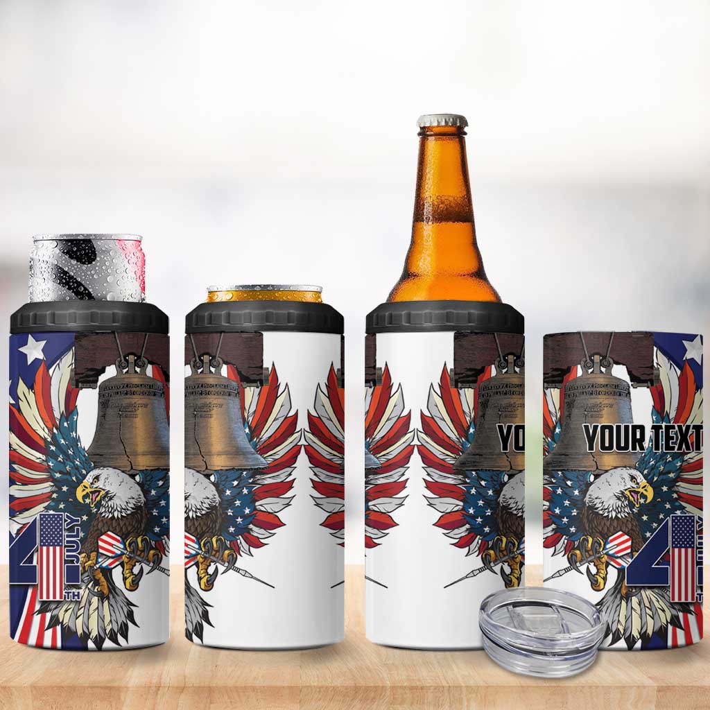 Personalized USA 4th Of July 4 in 1 Can Cooler Tumbler United State Eagle Liberty Bell