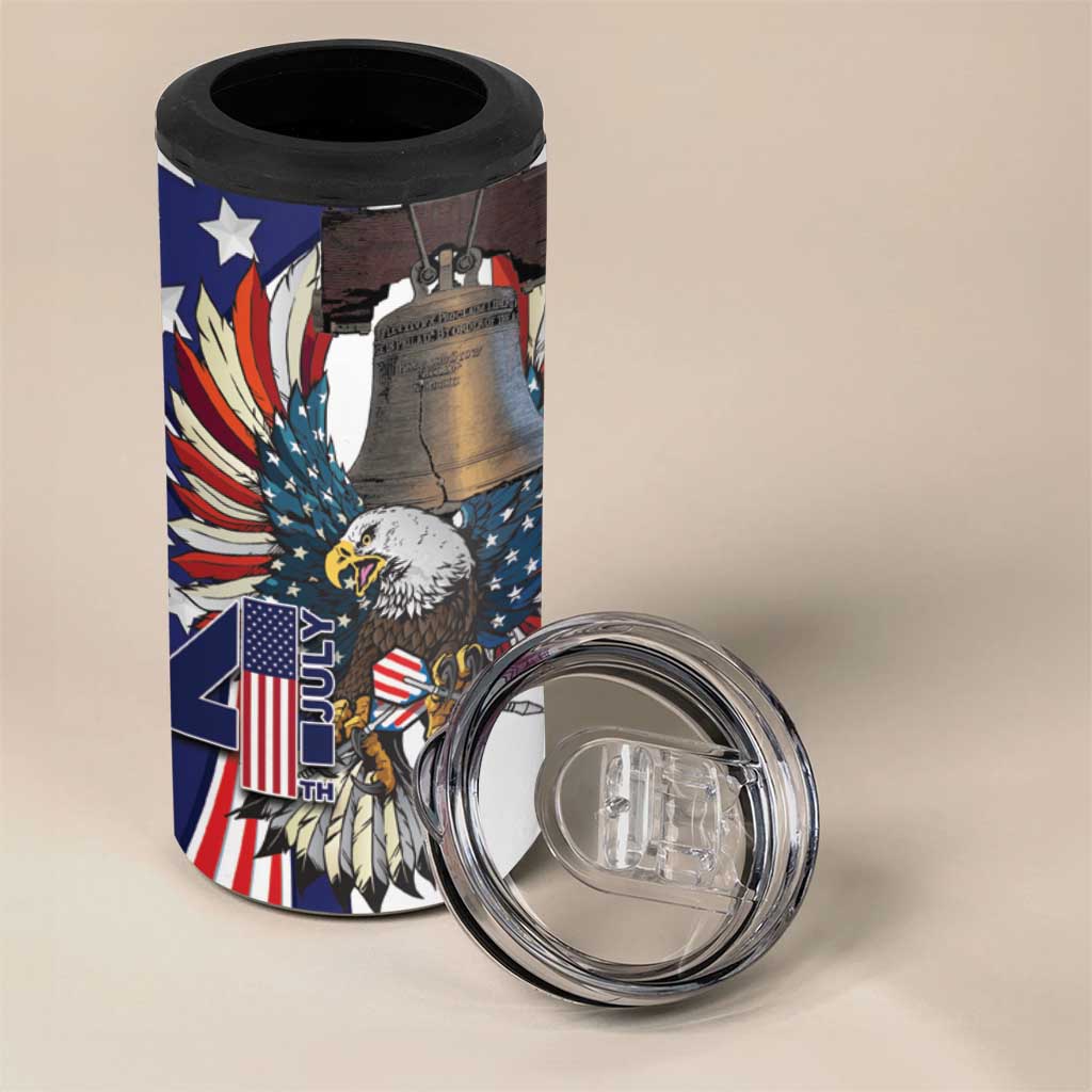 Personalized USA 4th Of July 4 in 1 Can Cooler Tumbler United State Eagle Liberty Bell