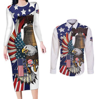 Personalized USA 4th Of July Couples Matching Long Sleeve Bodycon Dress and Long Sleeve Button Shirt United State Eagle Liberty Bell