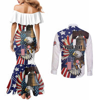 Personalized USA 4th Of July Couples Matching Mermaid Dress and Long Sleeve Button Shirt United State Eagle Liberty Bell