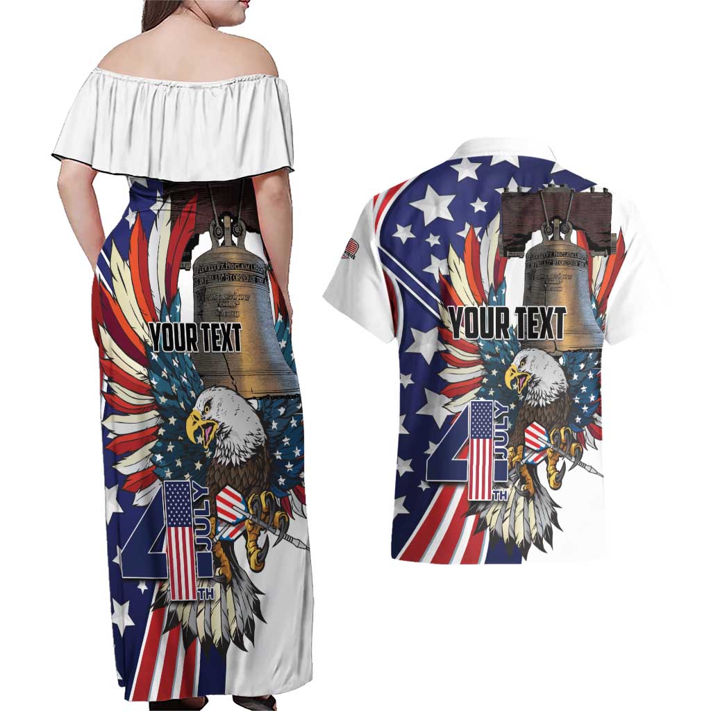 Personalized USA 4th Of July Couples Matching Off Shoulder Maxi Dress and Hawaiian Shirt United State Eagle Liberty Bell