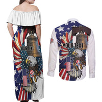 Personalized USA 4th Of July Couples Matching Off Shoulder Maxi Dress and Long Sleeve Button Shirt United State Eagle Liberty Bell