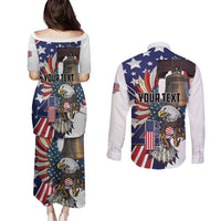 Personalized USA 4th Of July Couples Matching Puletasi and Long Sleeve Button Shirt United State Eagle Liberty Bell