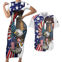Personalized USA 4th Of July Couples Matching Short Sleeve Bodycon Dress and Hawaiian Shirt United State Eagle Liberty Bell