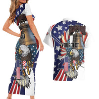 Personalized USA 4th Of July Couples Matching Short Sleeve Bodycon Dress and Hawaiian Shirt United State Eagle Liberty Bell