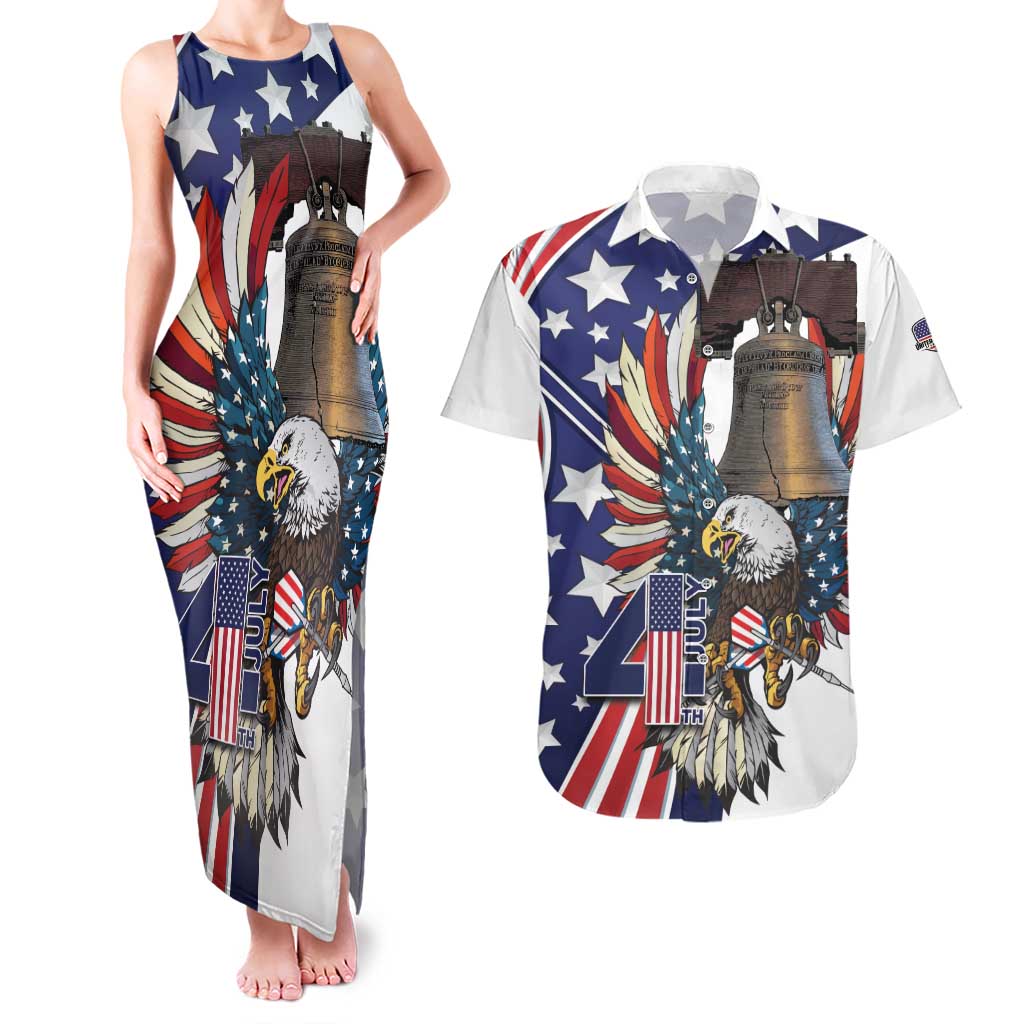 Personalized USA 4th Of July Couples Matching Tank Maxi Dress and Hawaiian Shirt United State Eagle Liberty Bell