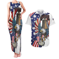 Personalized USA 4th Of July Couples Matching Tank Maxi Dress and Hawaiian Shirt United State Eagle Liberty Bell