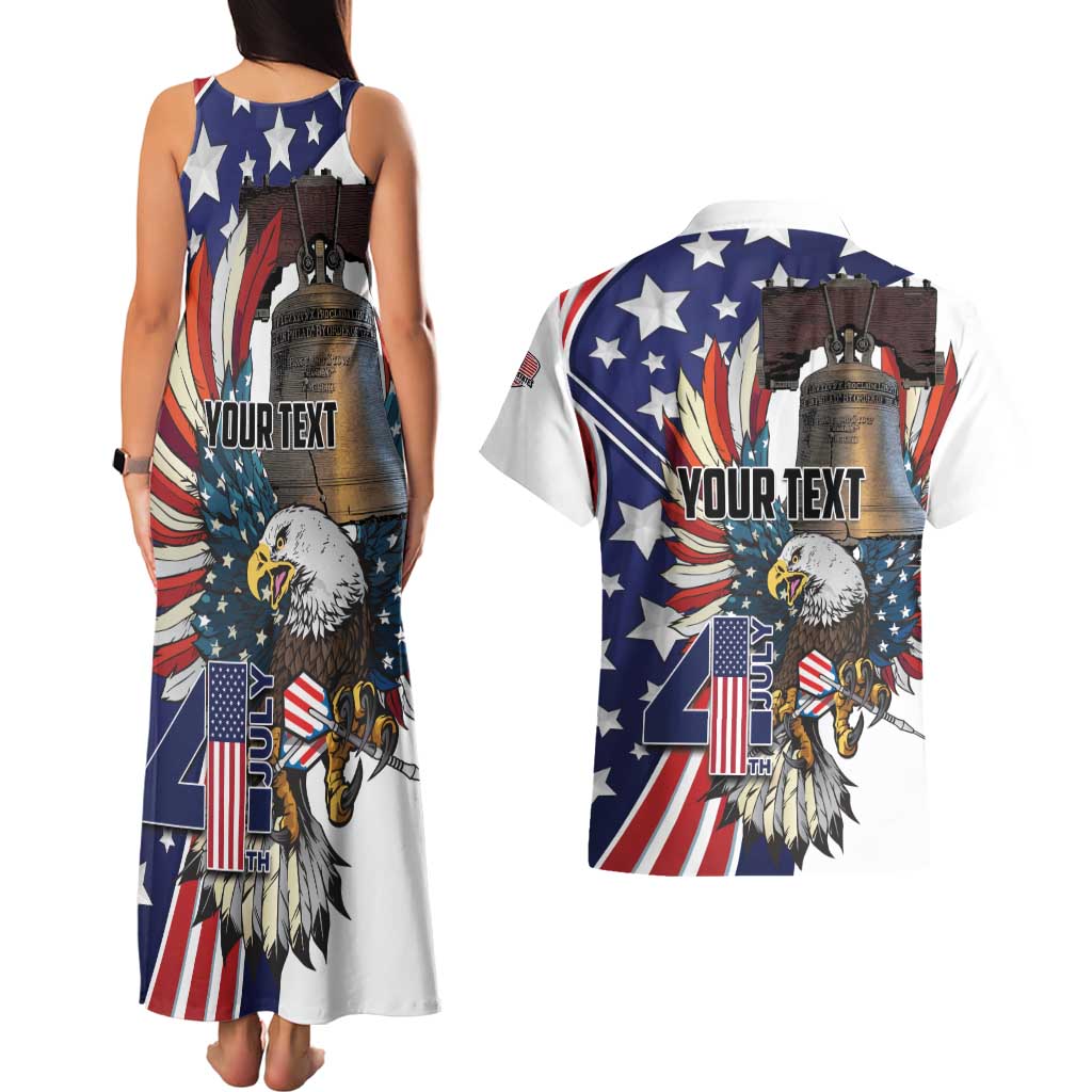 Personalized USA 4th Of July Couples Matching Tank Maxi Dress and Hawaiian Shirt United State Eagle Liberty Bell