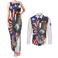 Personalized USA 4th Of July Couples Matching Tank Maxi Dress and Long Sleeve Button Shirt United State Eagle Liberty Bell