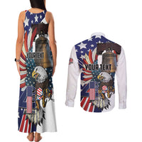 Personalized USA 4th Of July Couples Matching Tank Maxi Dress and Long Sleeve Button Shirt United State Eagle Liberty Bell