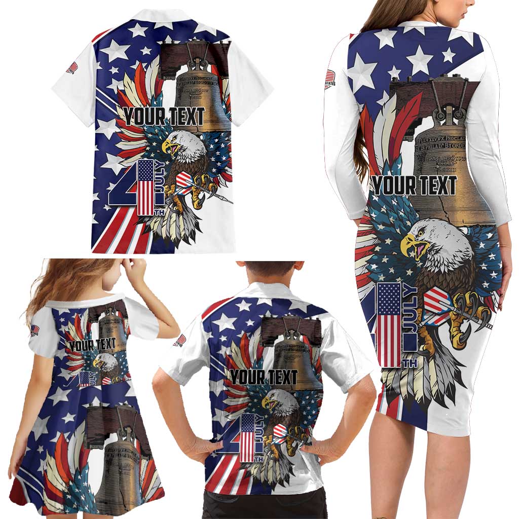 Personalized USA 4th Of July Family Matching Long Sleeve Bodycon Dress and Hawaiian Shirt United State Eagle Liberty Bell