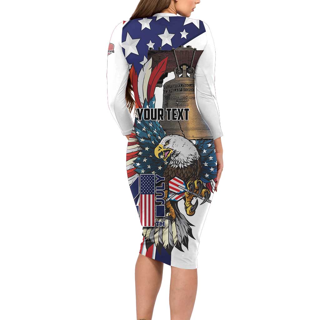 Personalized USA 4th Of July Family Matching Long Sleeve Bodycon Dress and Hawaiian Shirt United State Eagle Liberty Bell